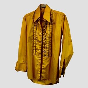 Superfly vintage 70s frilly tuxedo shirt in glorious mustard gold color!